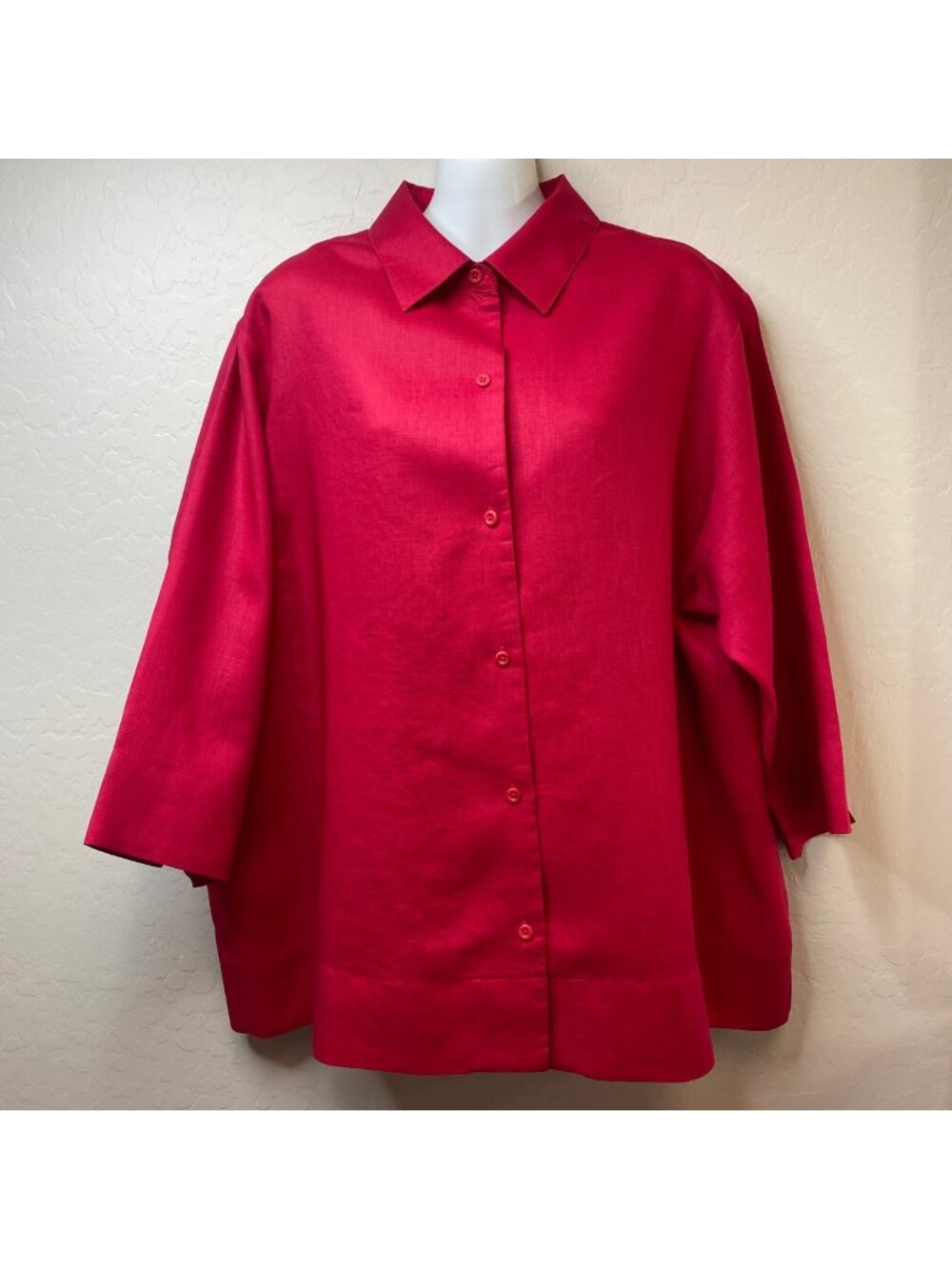 Westbound Woman Essentials Linen Red Button-Up Shirt Blouse 3/4 Sleeve Size 18W